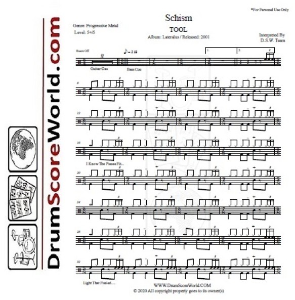 TOOL - Schism - Drum Sheet + Play-Along Track